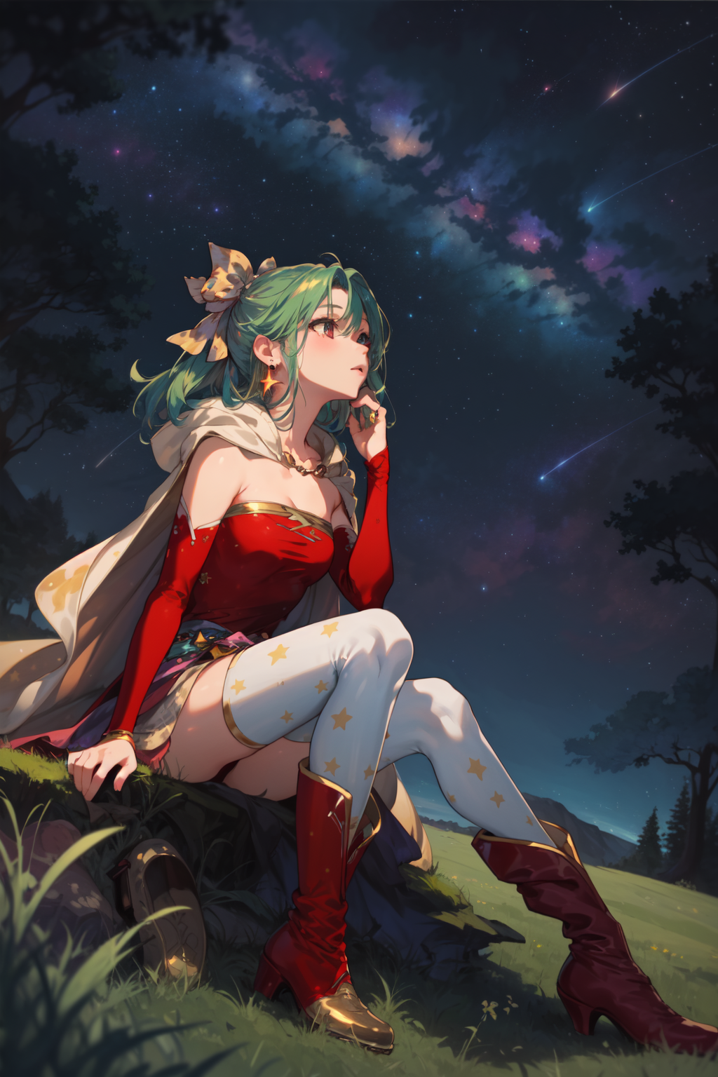 00632-669732120-masterpiece,best quality,1girl,tina branford,green hair,cape,earrings,red dress,detached sleeves,hair ribbon,clothes around wais.png